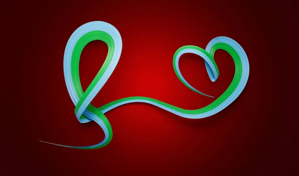 Flag Djibouti Heart Shaped Shiny Wavy Awareness Ribbon Flag Red — Stock Photo, Image
