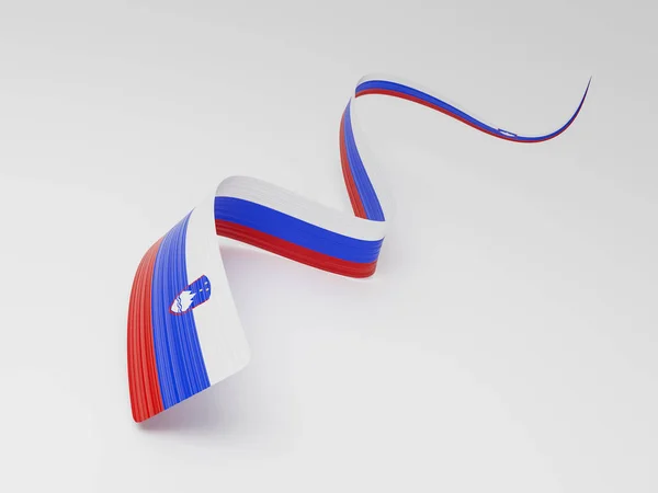 3D斯洛文尼亚国旗3D Wavy Shiny Slovenia Ribbon Isolated White Background 3D说明 — 图库照片