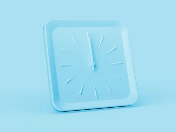 3d Simple Soft Blue Square Wall Clock 12 O\'Clock Twelve O\'Clock Soft Blue Background 3d illustration