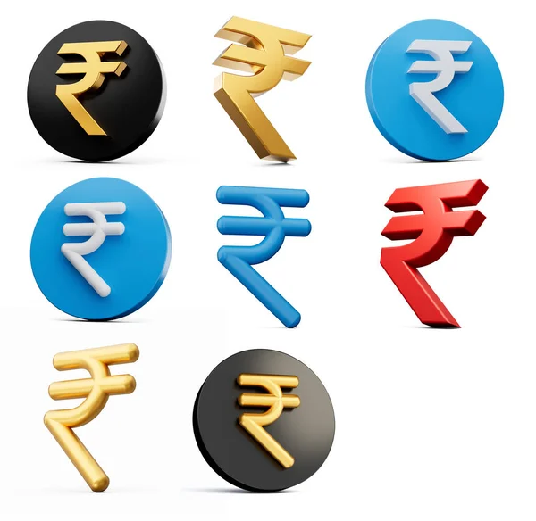 Conjunto Diverso Estilo Símbolo Rupia India Con Iconos Redondos Fondo —  Fotos de Stock