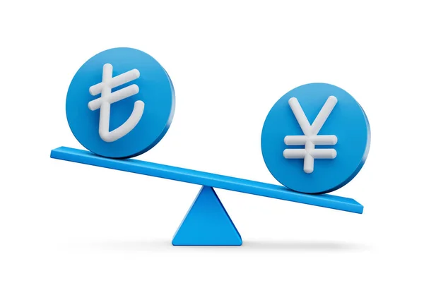 Weiße Lira Und Yen Symbol Auf Abgerundeten Blauen Symbolen Mit — Stockfoto