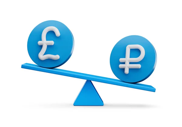 White Pound Ruble Symbol Rounded Blue Icons Balance Weight Seesaw — 스톡 사진