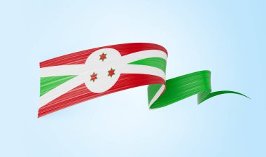 3d Burundi Bayrağı 3d Dalgalı Parlak Burundi Kurdelesi Yumuşak Mavi Arkaplan 3d Görüntü