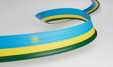 Ruanda 'nın 3d Bayrağı 3d Dalgalı Parlak Ruanda Kurdelesi Beyaz Arkaplanda İzole Edildi 3d illüstrasyon