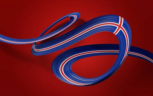 stock image 3d Flag Of Iceland 3d Waving Ribbon Flag Isolated On Red Background, 3d illustration