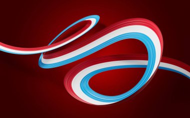 3D Lüksemburg Bayrağı 3D Sallanan Kurdele Kırmızı Arkaplanda İzole Edildi, 3D İllüstrasyon