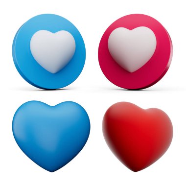 3D Dört Sosyal Medya Aşk Kalpleri Sembolleri Beyaz Arkaplan Üzerinde Yuvarlak Simgeler 3D Görüntü