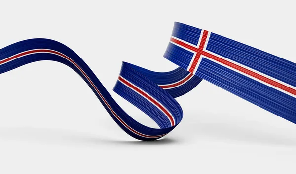 Flag Iceland Wavy Shiny Iceland Ribbon Isolated White Background Illustration — Stock Photo, Image