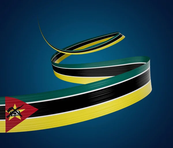 Flagge Von Mosambik Wehende Bandfahne Isoliert Auf Blauem Hintergrund Illustration — Stockfoto