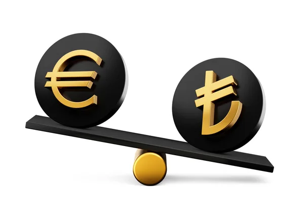 Golden Euro Lira Symbol Rounded Black Icons Balance Weight Seesaw — 스톡 사진