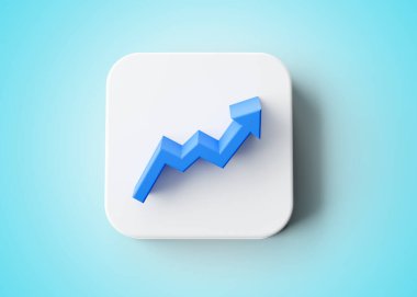 3d Mavi Büyüyen Ok Sembolü Beyaz Yuvarlak Meydan Simgesi Yumuşak Mavi Arkaplan 3d Görüntü