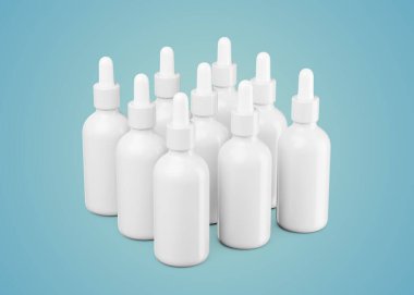 3d Beyaz Boş Kozmetik Yağlı Şişeler Açık Turkuaz Arkaplanda, 3d Görüntü