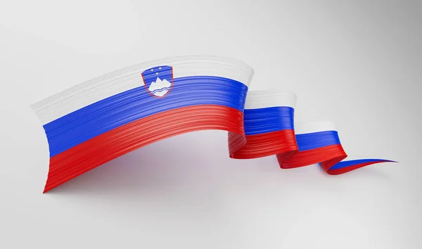 スロベニアの3Dフラグ3D光沢のある波のフラグリボンは白の背景に隔離 3Dイラスト — ストック写真