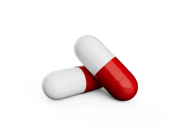 Два Перекрывающихся Красных Белых Фармацевтических Капсул Белом Фоне Иллюстрация — стоковое фото