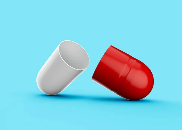 Červená Bílá Otevřená Farmaceutická Antibiotická Tobolka Měkkém Modrém Pozadí Ilustrace — Stock fotografie