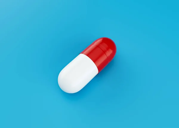 Κόκκινο Και Άσπρο Φαρμακευτική Αντιβιοτική Κάψουλα Απομονωμένη Μπλε Φόντο Εικονογράφηση — Φωτογραφία Αρχείου