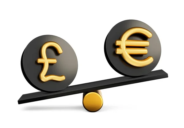 Golden Pound Euro Symbol Rounded Black Icons Balance Weight Seesaw — 스톡 사진