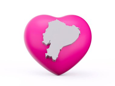 3d Pembe Kalp ve 3d Beyaz Ekvador Haritası Beyaz Arkaplanda İzole Edilmiş 3d