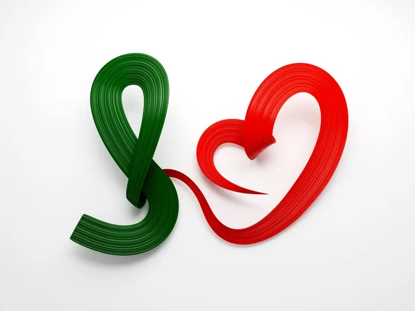 Flag Portugal Heart Shaped Wavy Awareness Ribbon Flag White Background — Stock Photo, Image