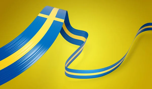 Flag Sweden Waving Ribbon Flag Isolated Yellow Background Illustration — Stock Photo, Image