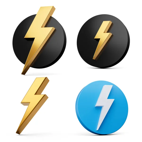 Four Thunder Bolt Lightning Bolt Power Icons Symbols Isolated White — Stok Foto