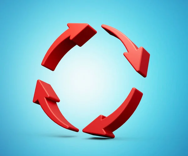 Vermelho Reciclar Ícone Símbolo Quatro Setas Rotação Vermelha Isolado Fundo — Fotografia de Stock