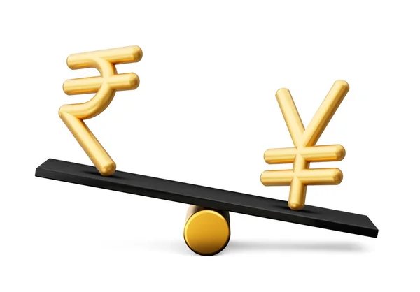 Ícones Dourados Símbolo Rupia Iene Com Equilíbrio Preto Peso Seesaw — Fotografia de Stock