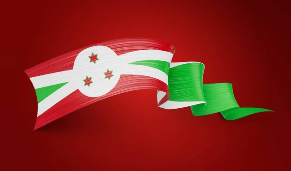 Flag Burundi Shiny Waving Flag Ribbon Isolated Red Background Illustration — Stock Photo, Image