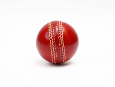 Parlak Yeni Bir Test Maçı Kriket Topu Deri Çember Kapalı Dikiş Beyaz Arkaplanda