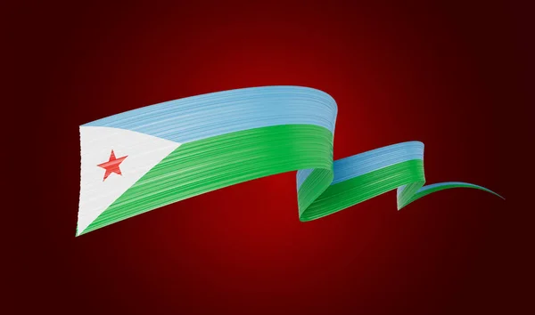 Bandeira Djibouti Ondulado Brilhante Fita Djibouti Isolado Fundo Vermelho Ilustração — Fotografia de Stock