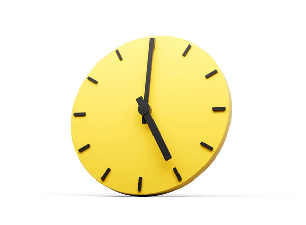 Einfache Gelbe Runde Wanduhr Uhr Fünf Uhr Auf Weißem Hintergrund — Stockfoto