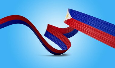 3d Filipinler Bayrağı 3d Dalgalı Parlak Filipinler Kurdelesi Mavi Arkaplanda İzole Edildi 3d