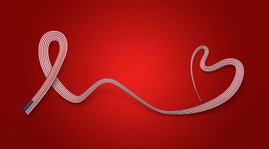 3D Amerikan Kalbi Şeklinde Parlak Dalgalı Farkındalık Kurdelesi Kırmızı Arkaplanda 3D Görüntü