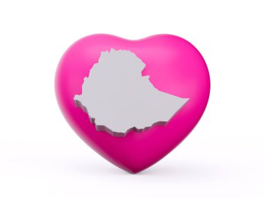 Etiyopya 'nın 3d Beyaz Haritalı 3d Pembe Kalp Beyaz Arkaplan 3D