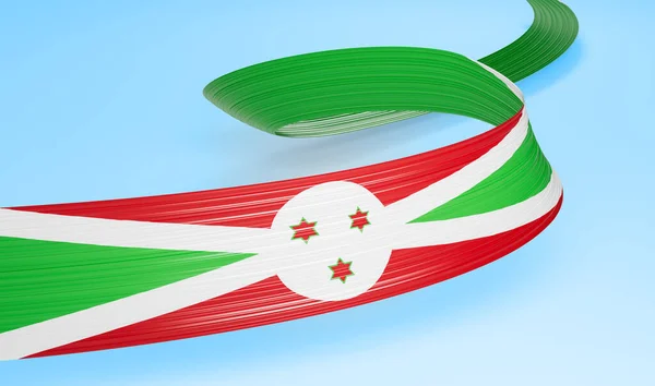 Bandeira Burundi Ondulado Brilhante Burundi Fita Isolada Fundo Azul Macio — Fotografia de Stock
