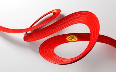 Kırgızistan 'ın 3d Bayrağı 3d Dalgalanan Kurdele Bayrağı Beyaz Arkaplanda İzole Edildi, 3d illüstrasyon
