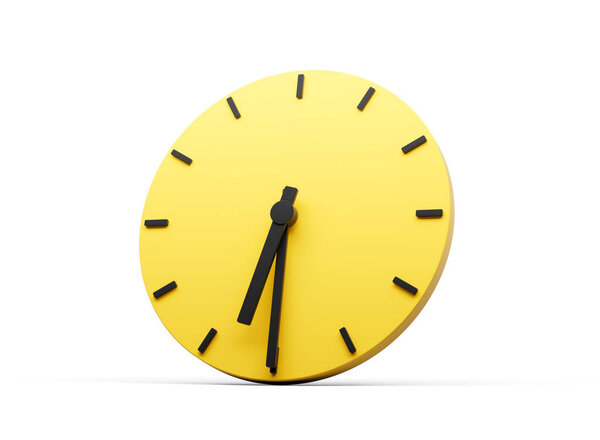 3d Simple Yellow Round Wall Clock 6:30 Six Thirty Half Past 6 On White Background 3d illustration