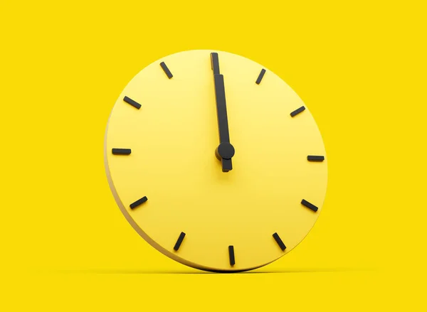 Eenvoudige Gele Ronde Wandklok Clock Twaalf Uur Gele Achtergrond Illustratie — Stockfoto