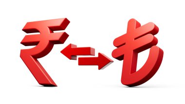 3d Kırmızı Rupi ve Lira Sembol Simgeleri Para Takas Oklarıyla Beyaz Arkaplan 3D illüstrasyon