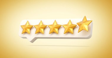 3d Beş Altın Parlak Derecelendirme Yıldız Sembolü 3d Beyaz Sohbet Simgesi Altın Arkaplan 3d