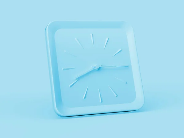 Simple Blue Square Wall Clock Eight Fifteen Quarter Blue Background — Stock Photo, Image