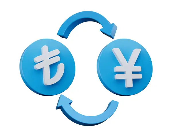 Hvit Lira Yen Symbol Avrundede Blå Ikoner Med Pengeveksler Piler – stockfoto
