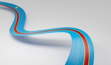 Kongo Demokratik Cumhuriyeti 'nin 3D Bayrağı Beyaz Arkaplan 3D Görüntü Üzerine Dalgalı Parlak Kurdele