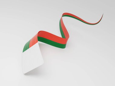 Madagaskar 'ın 3d Bayrağı 3d Dalgalı Parlak Madagaskar Kurdelesi Beyaz Arkaplanda İzole Edildi 3d Görüntü