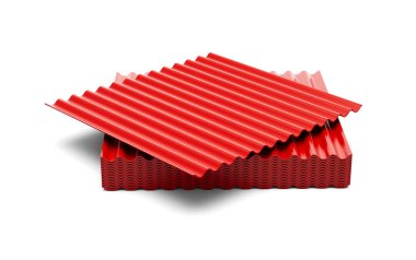 3d Kırmızı Metalik Gömülü Demir Yığını Çatı Levhası Beyaz Arkaplan 3d Görüntü