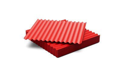 3d Kırmızı Metalik Gömülü Demir Yığını Çatı Levhası Beyaz Arkaplan 3d Görüntü