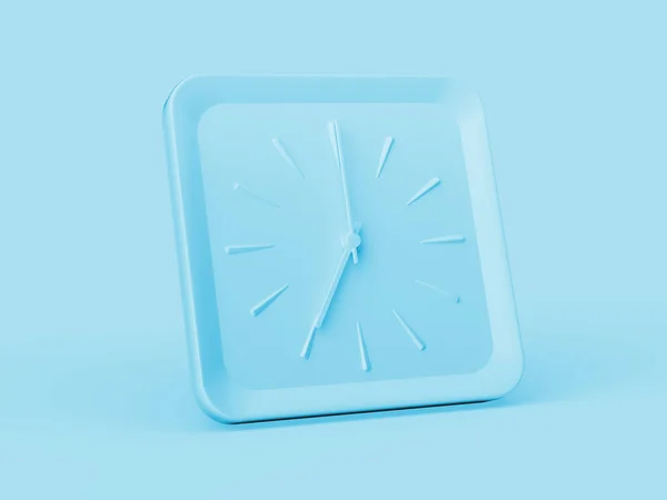 Einfache Weiche Blaue Quadratische Wanduhr Clock Clock Auf Blauem Hintergrund — Stockfoto