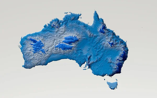 Blue White Australia Map Shaded Relief Texture Map White Background — Stock Photo, Image