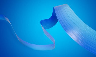 Mavi Renkli Dalgalı Bayrak Soyut Kurdele Mavi Arkaplanda İzole Edildi 3D Görüntü