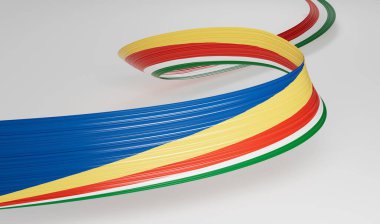 3d Seyşeller Bayrağı 3d Dalgalı Parlak Seyşeller Kurdelesi Beyaz Arkaplanda İzole Edildi 3d Görüntü